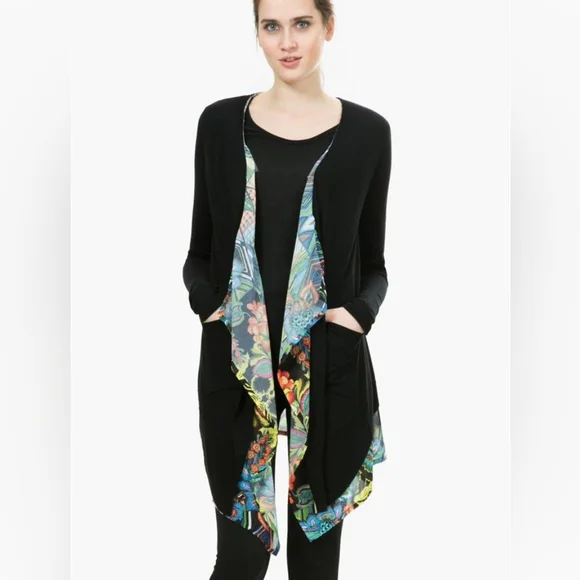 Desigual Amor Cardigan Embroidered Art-to-Wear Waterfall Draped Front size L - Picture 3 of 16